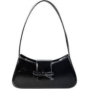 Women's Black Bow Purse Clutch Tote Hand-Bag Classic Crescent Bag Coquette Purse